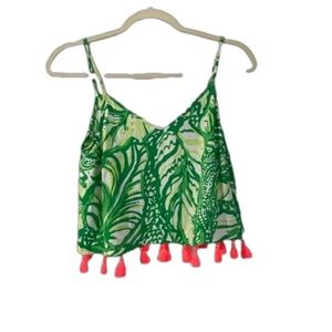 NWT Lily Pulitzer printed cropped tank top w/tassels  size00 Small 🌺 BN 17